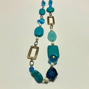Turquoise glass, crystal necklace